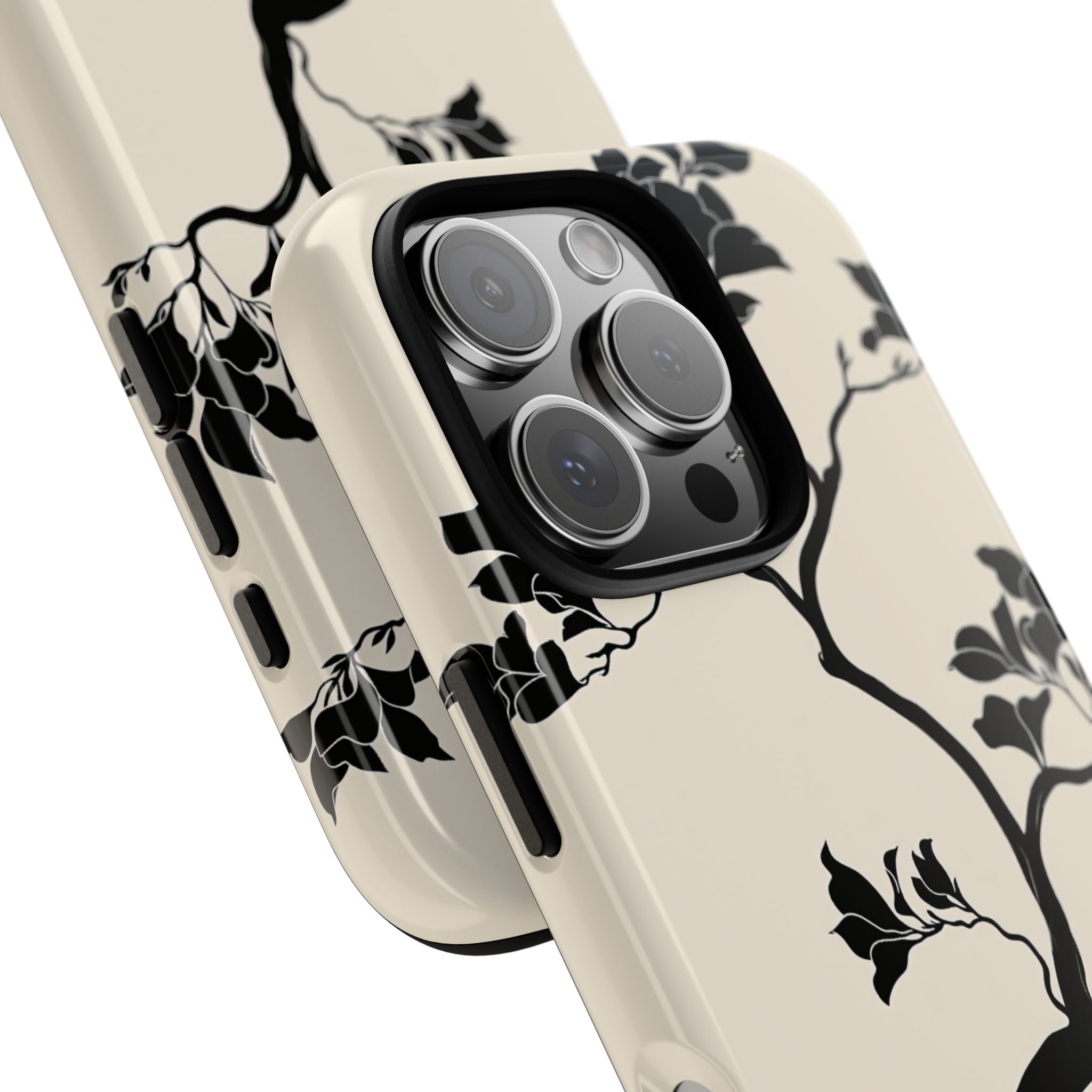 Beige Tough Phone Case for iPhone - Obsidian Bonsai Silhouette