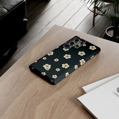 Teal Tough Phone Case for Samsung - Obsidian Cream Petals