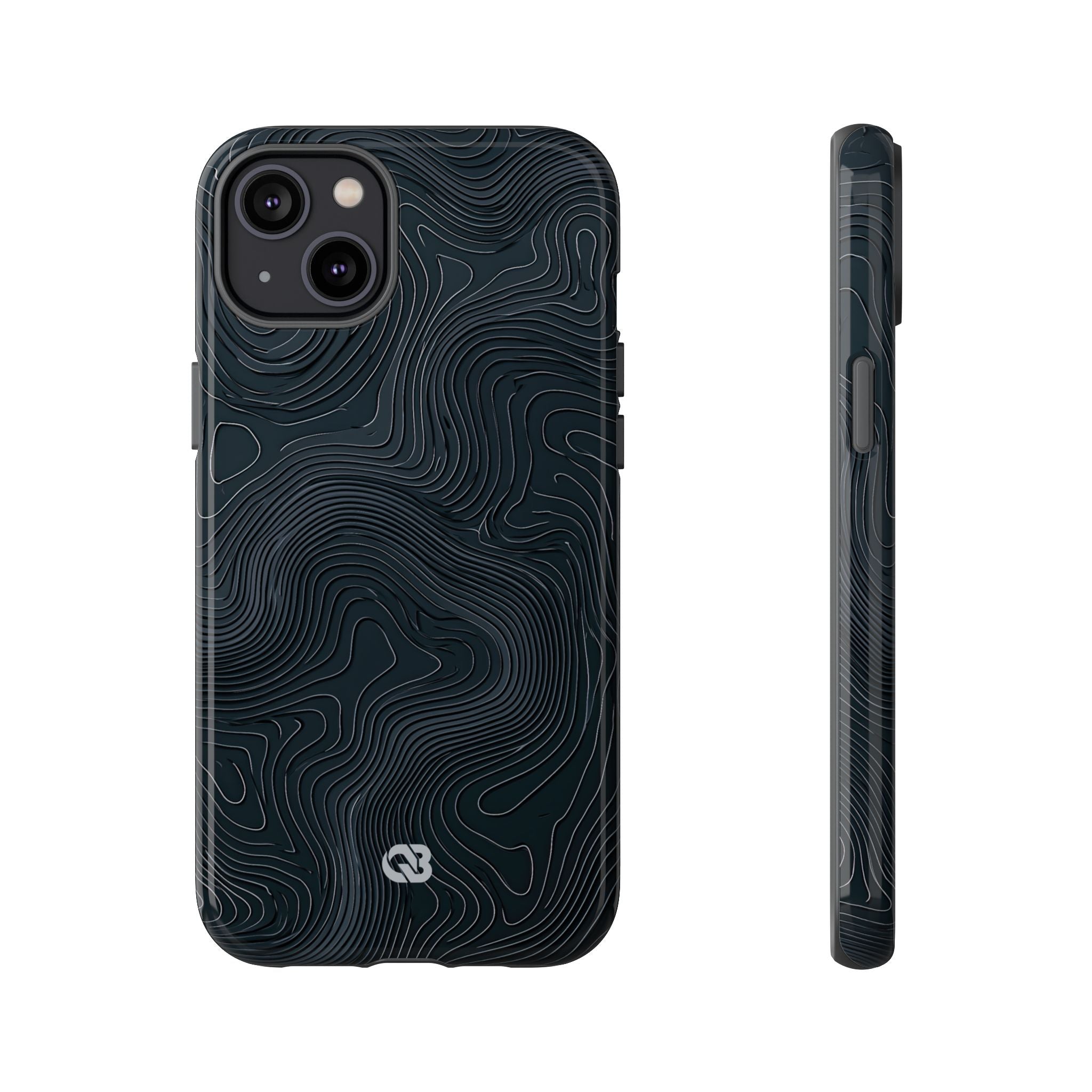 Black Tough Phone Case for iPhone - Obsidian Ridge Topo