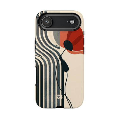Beige Tough Phone Case for iPhone - Crimson Line Bloom