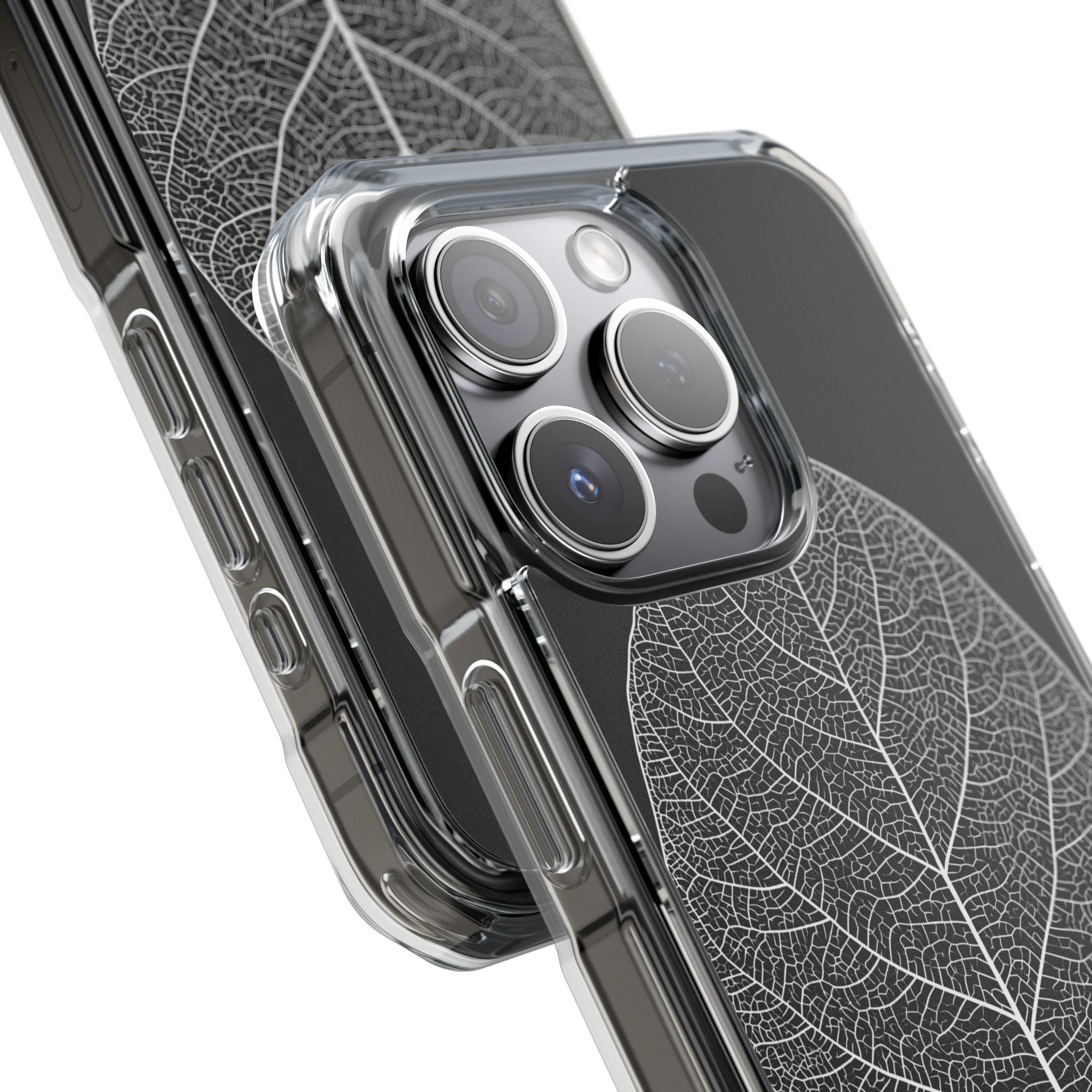 Black Impact MagSafe Phone Case for iPhone - Bleached Leaf Lattice