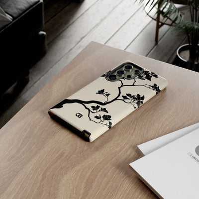 Beige Tough Phone Case for Samsung - Obsidian Bonsai Silhouette