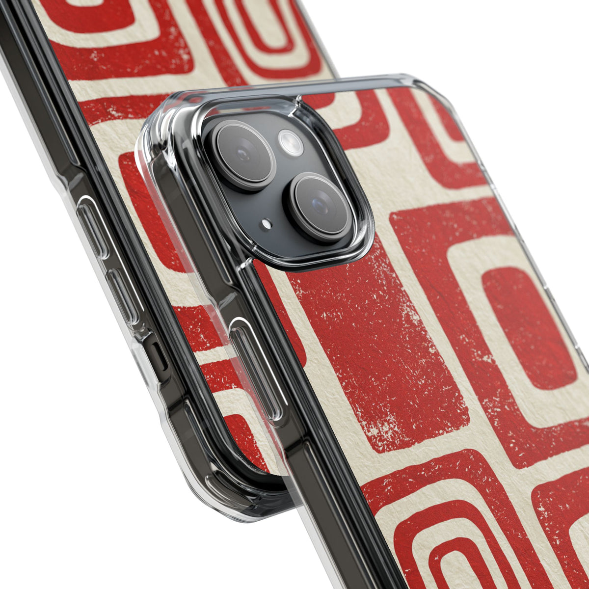 Vermilion Block Motif · Clear Impact Magnetic Phone Case for iPhone · Red