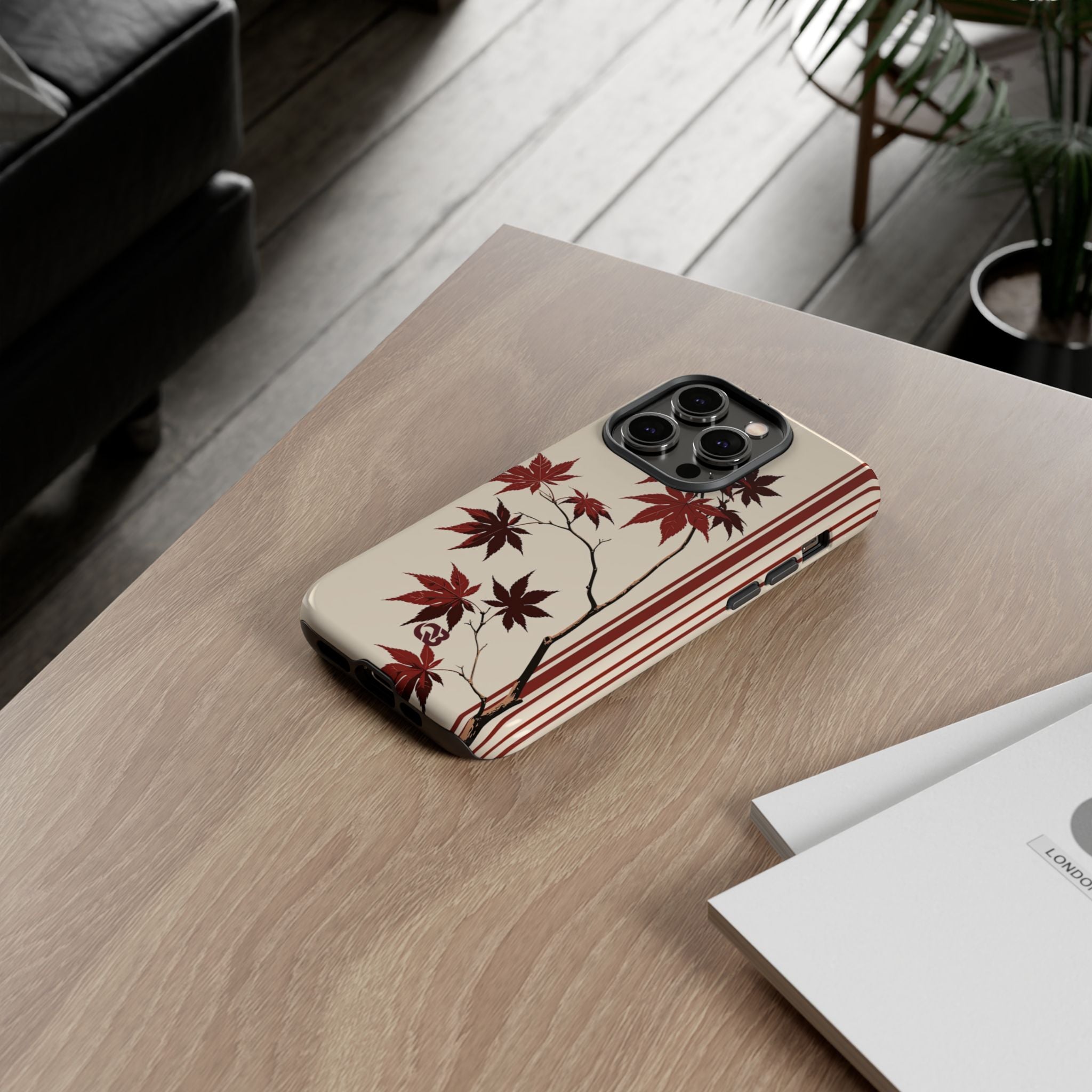 Red Tough Phone Case for iPhone - Crimson Momiji Stripe
