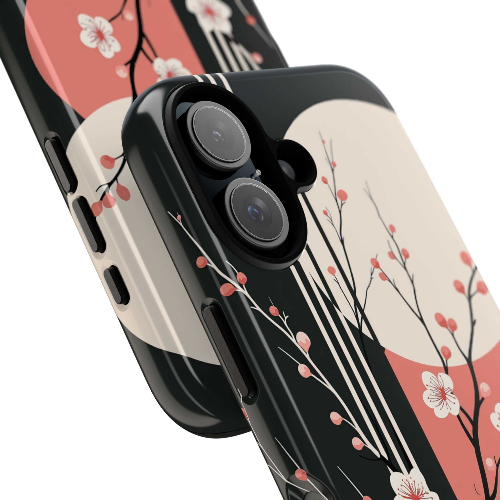 Black Tough Phone Case for iPhone - Kyoto Midnight Blossom