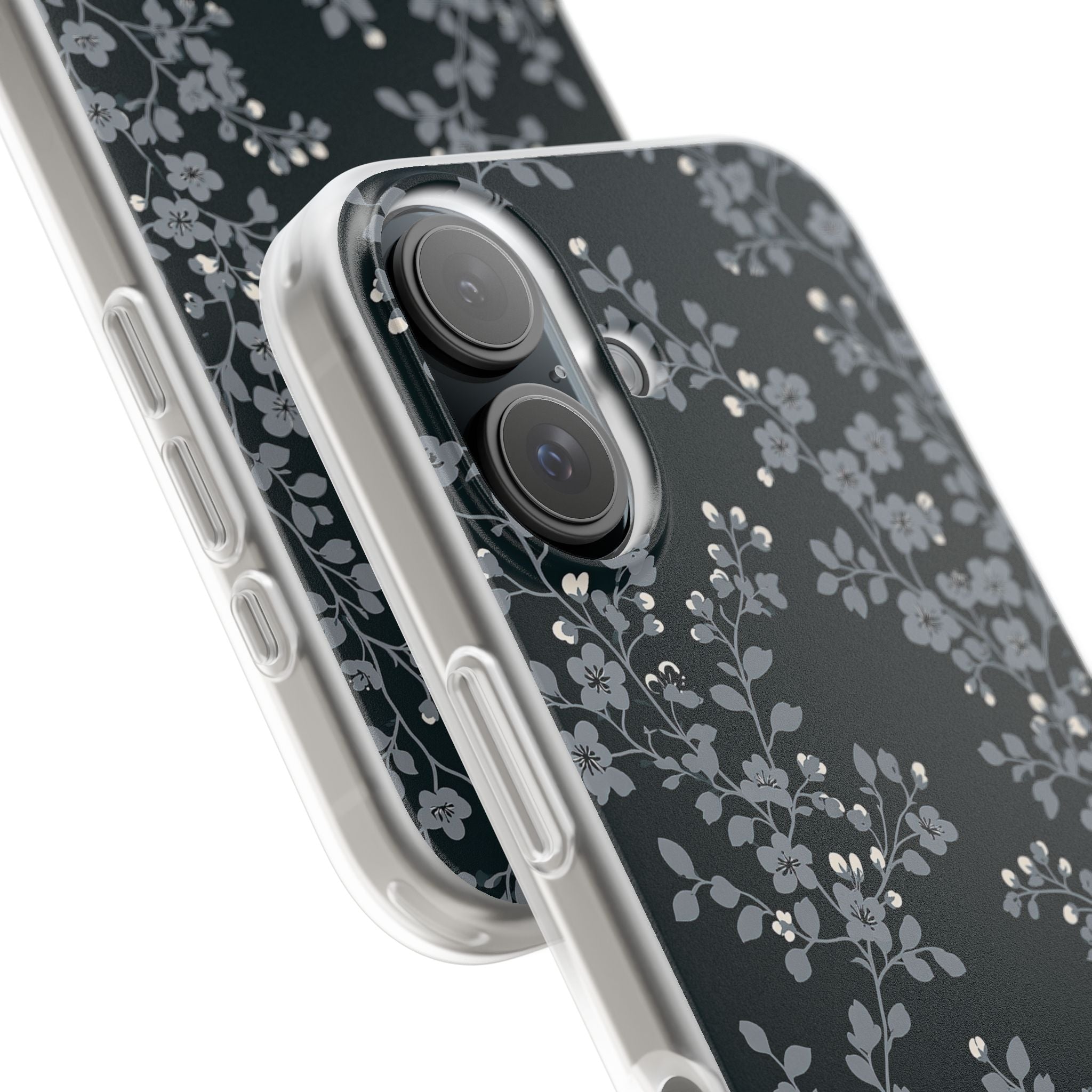 Black Lite Phone Case for iPhone - Midnight Slate Blossom