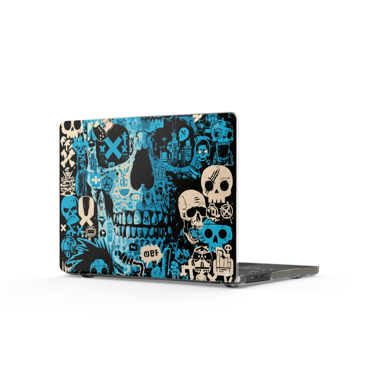Electric Skull Graffiti · Clear Hard Case for MacBook · Blue