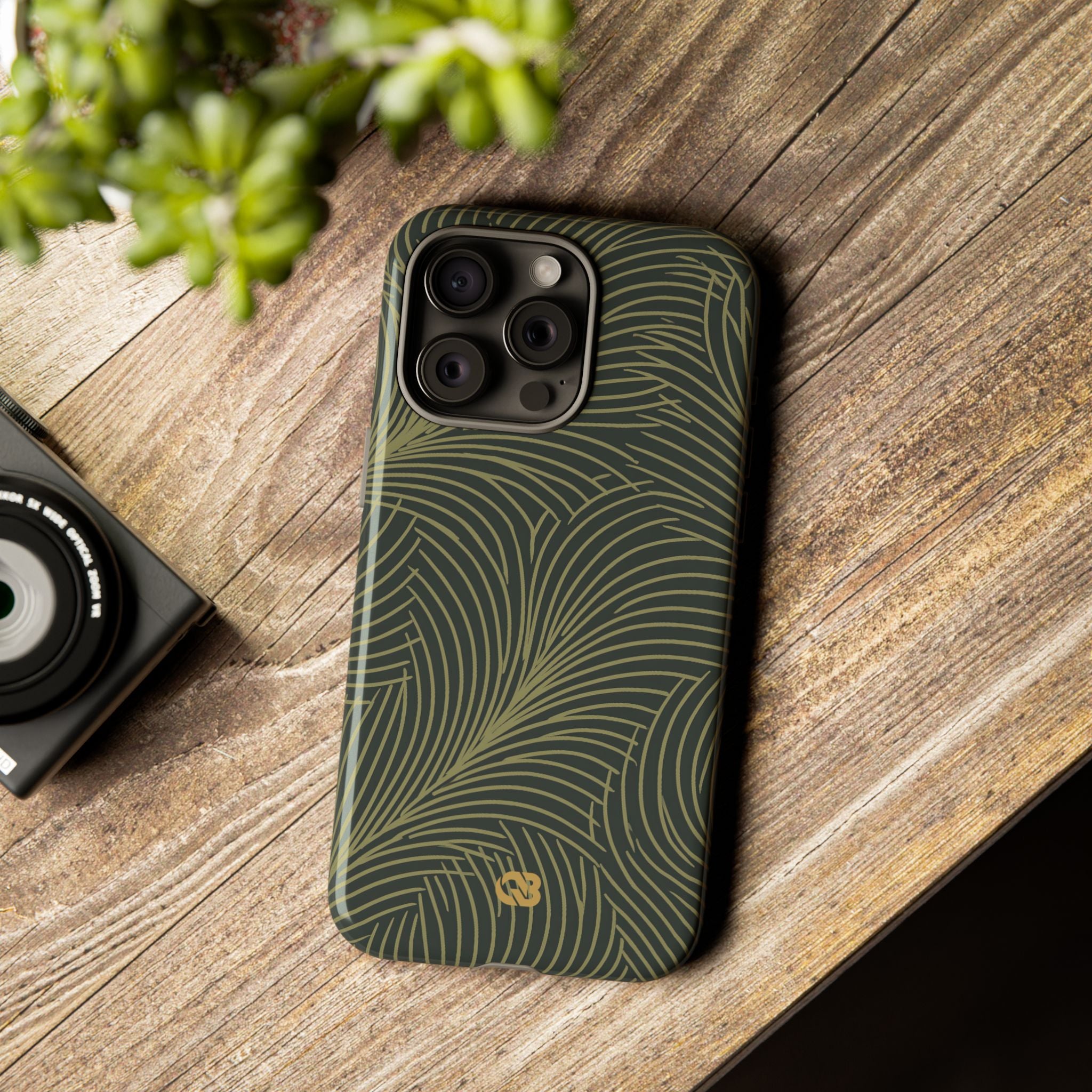 Green Tough Phone Case for iPhone - Dark Olive Plume