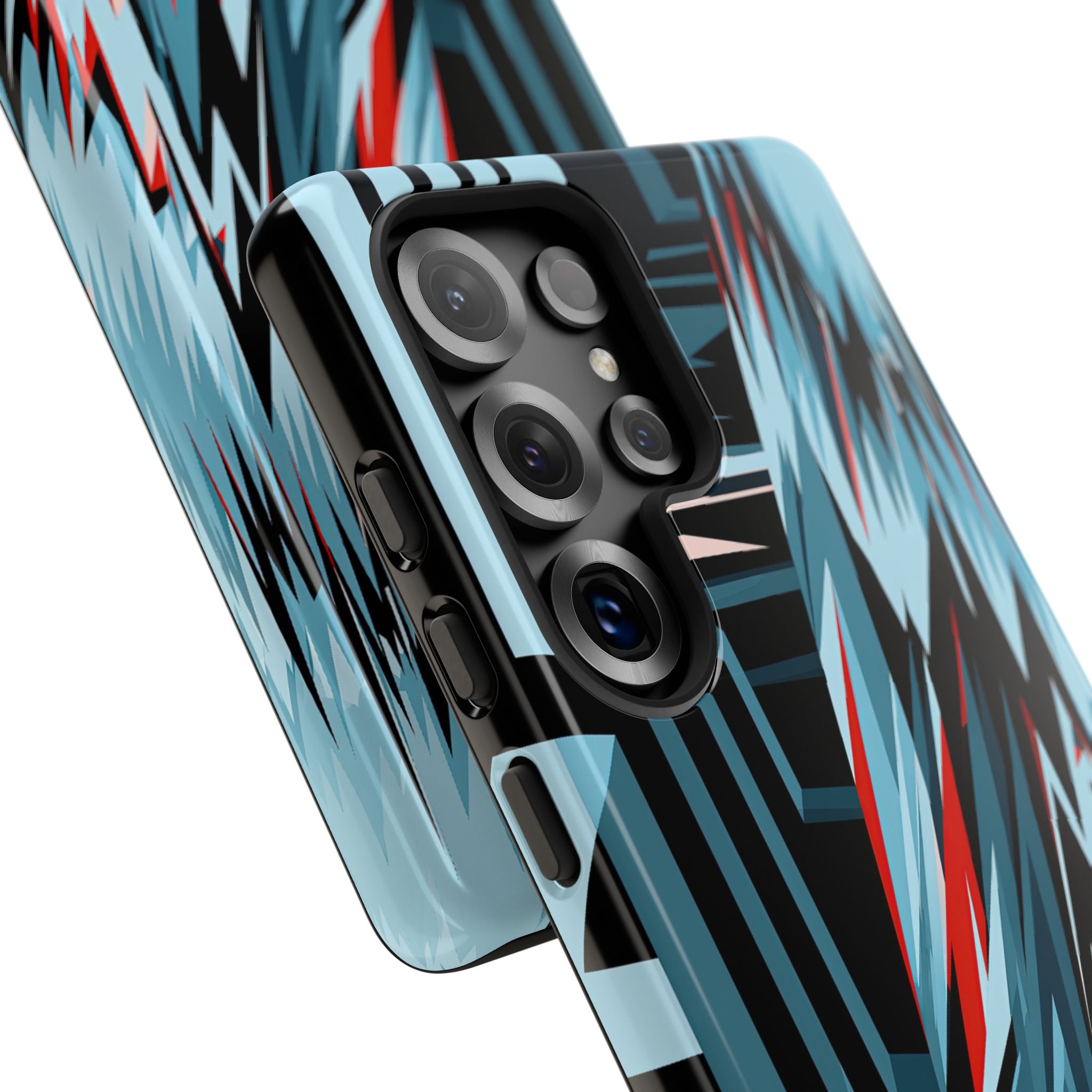 Blue Tough Phone Case for Samsung - Glitch Peak Cyan