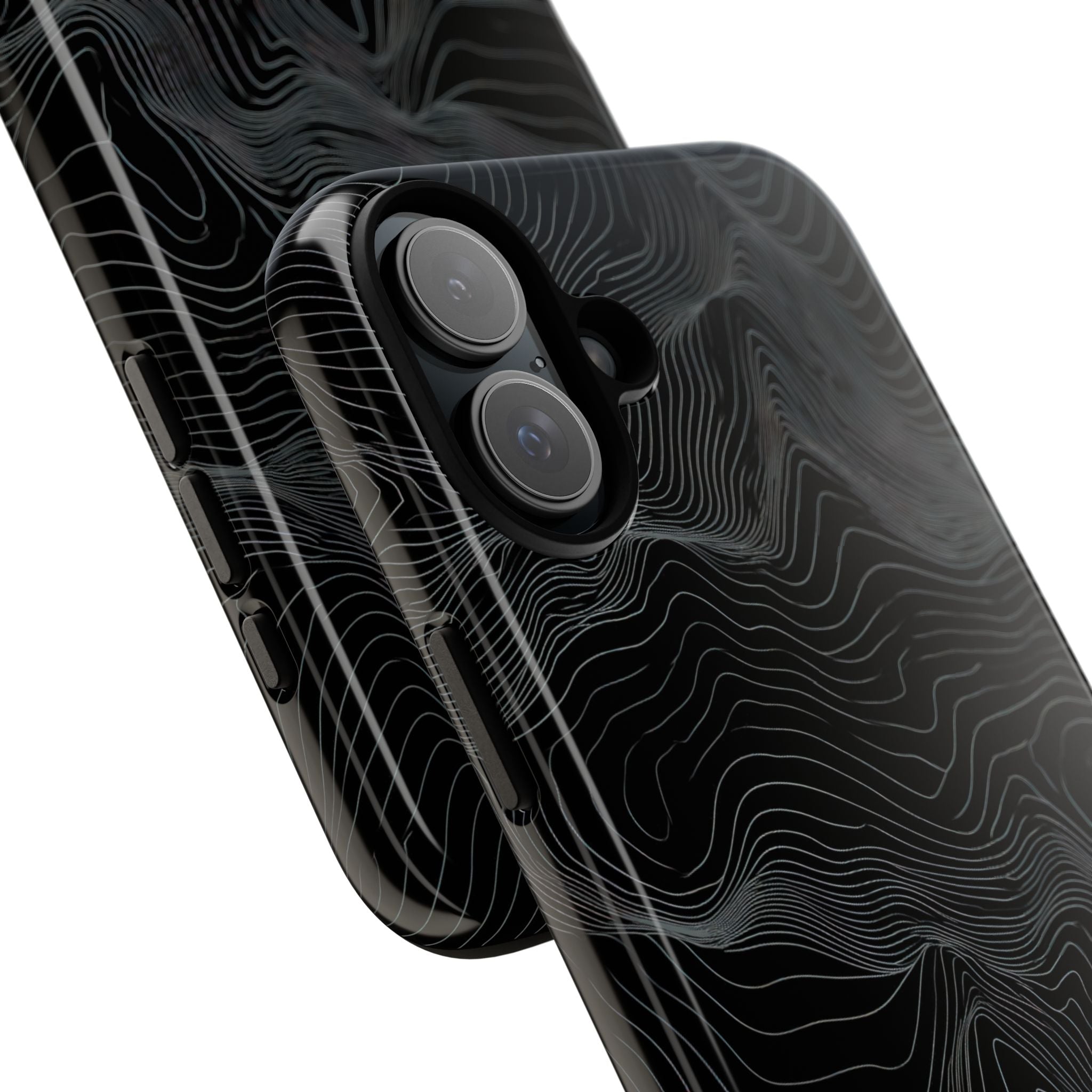 Black Tough Phone Case for iPhone - Obsidian Topo Wireframe