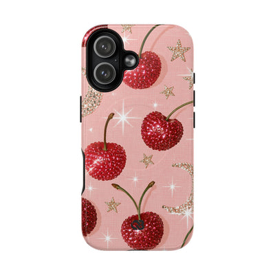 Bedazzled Ruby Cherries · Tough 2.0 Magnetic Phone Case for iPhone · Pink