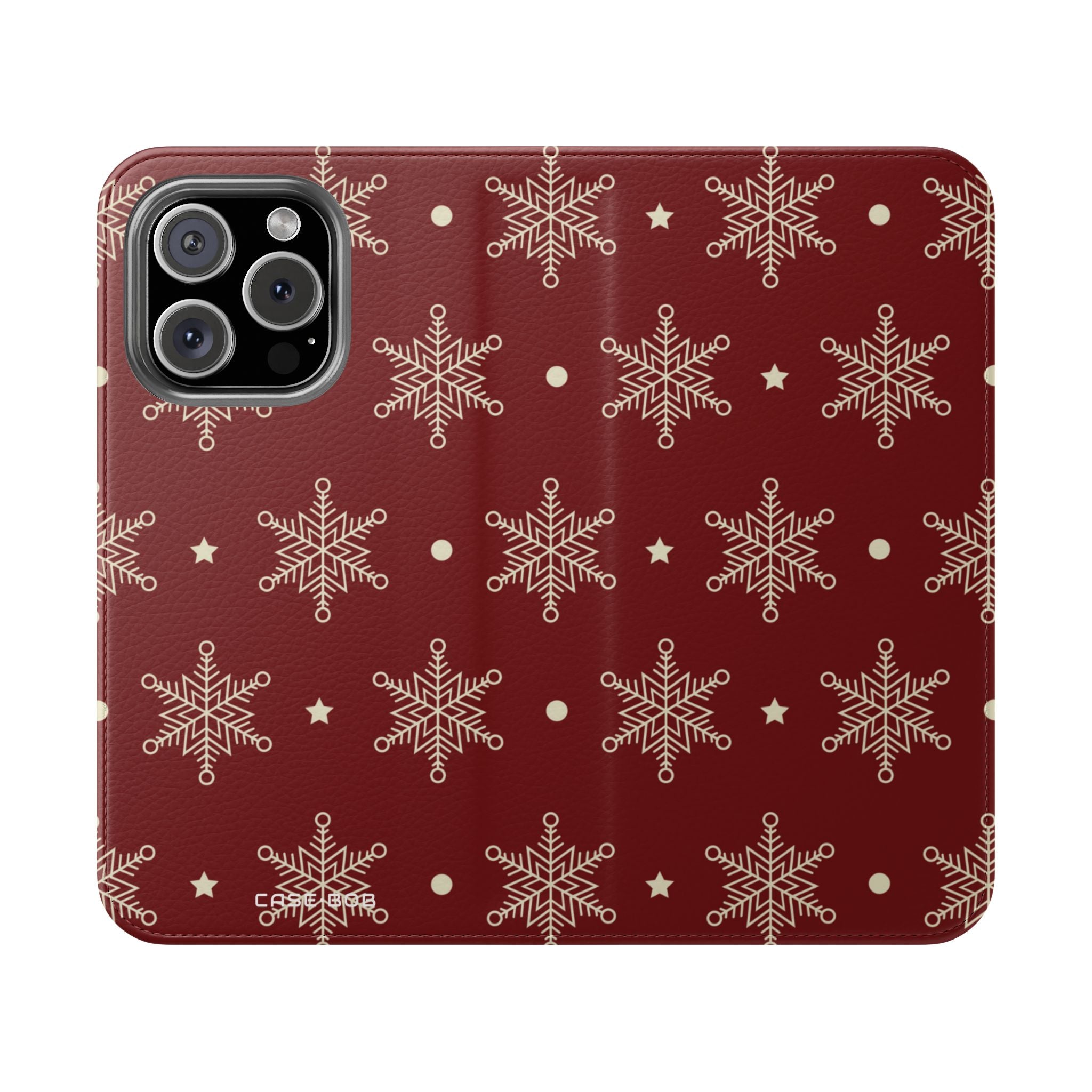 Cream Snowflakes Crimson - iPhone 16 Pro Case - Wallet
