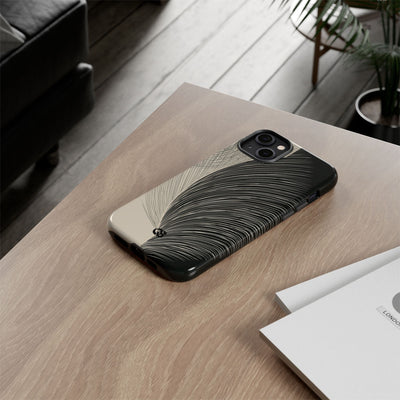 Beige Tough Phone Case for iPhone - Obsidian Cream Plume