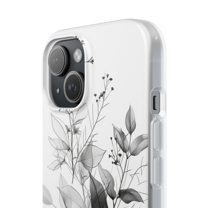 Veined Leaves Gray iPhone 15 Case - Soft