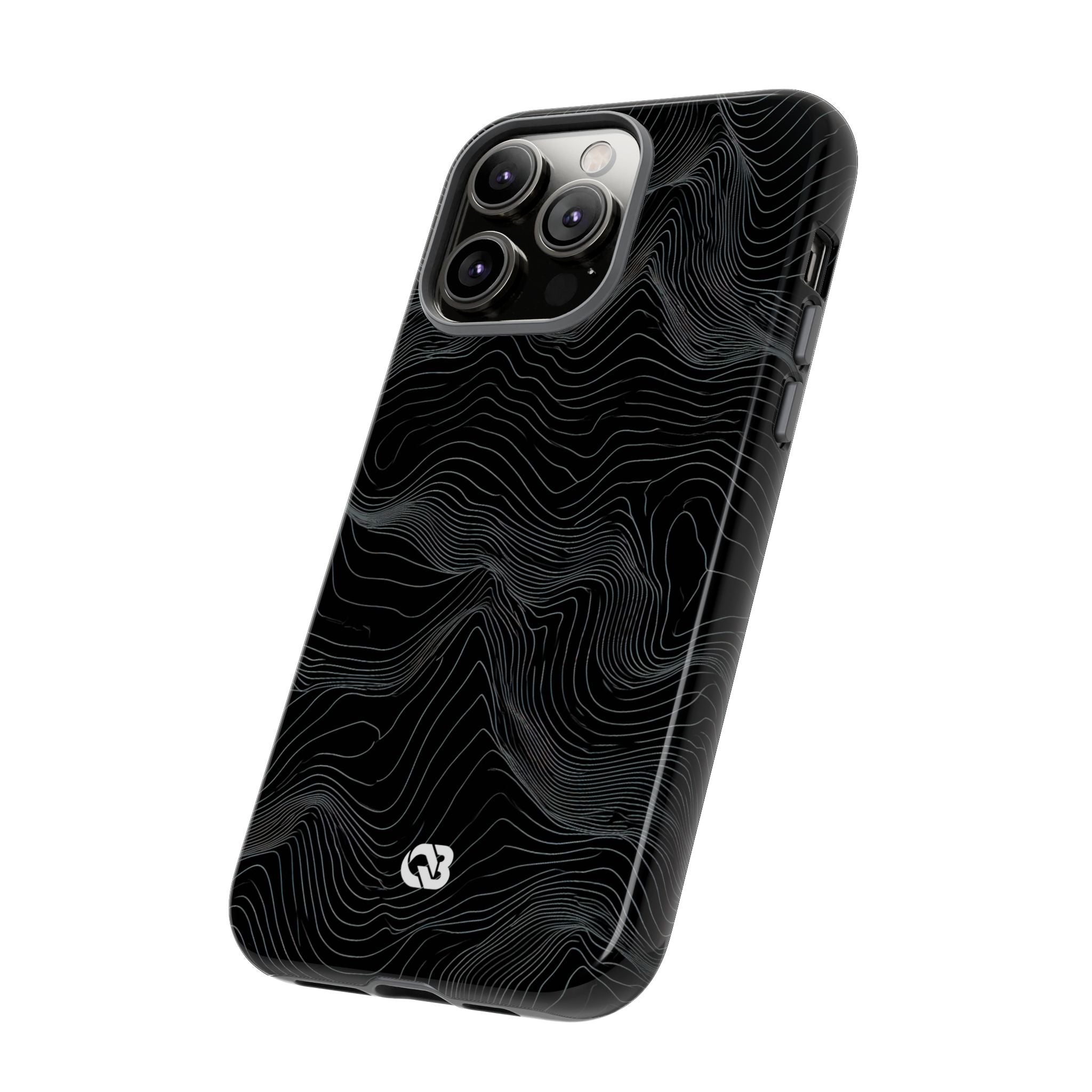 Black Tough Phone Case for iPhone - Obsidian Topo Wireframe