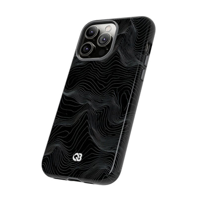 Black Tough Phone Case for iPhone - Obsidian Topo Wireframe