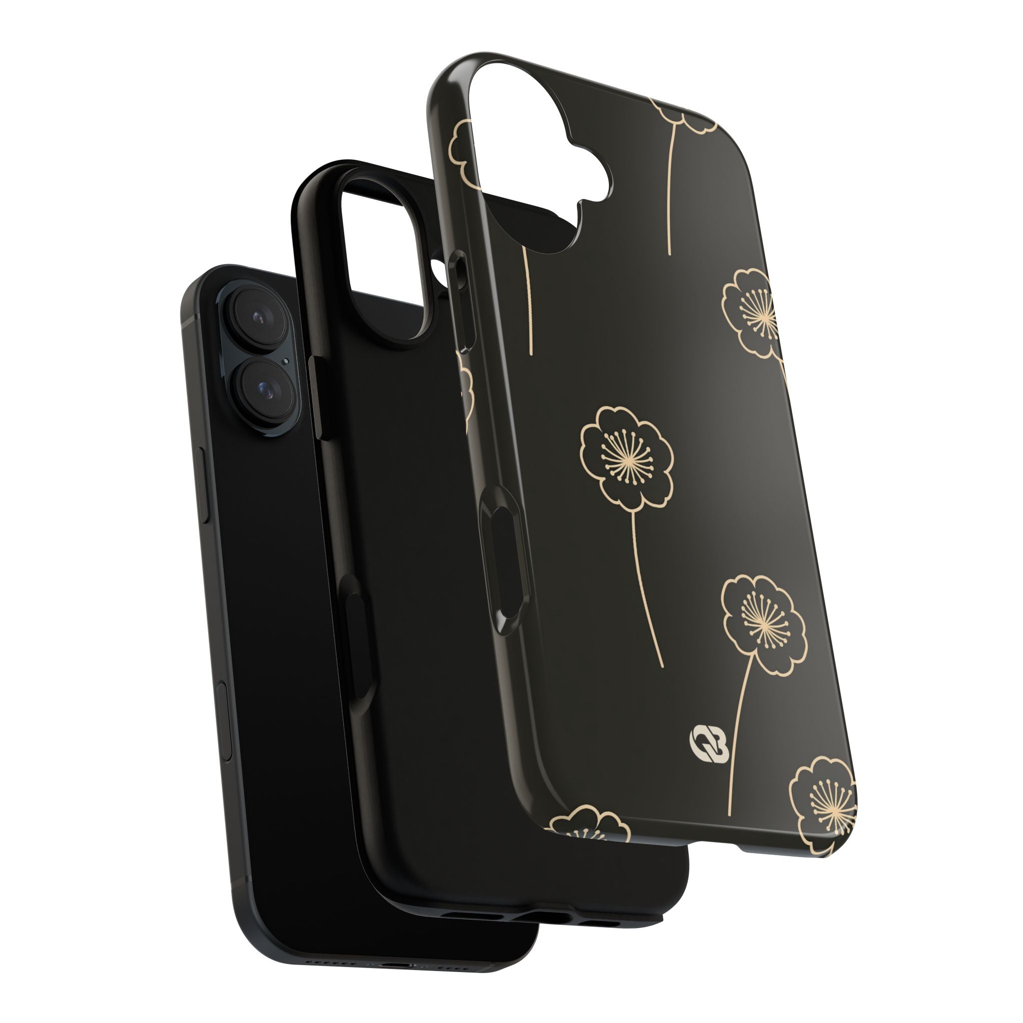 Black Tough Phone Case for iPhone - Obsidian Sand Petals