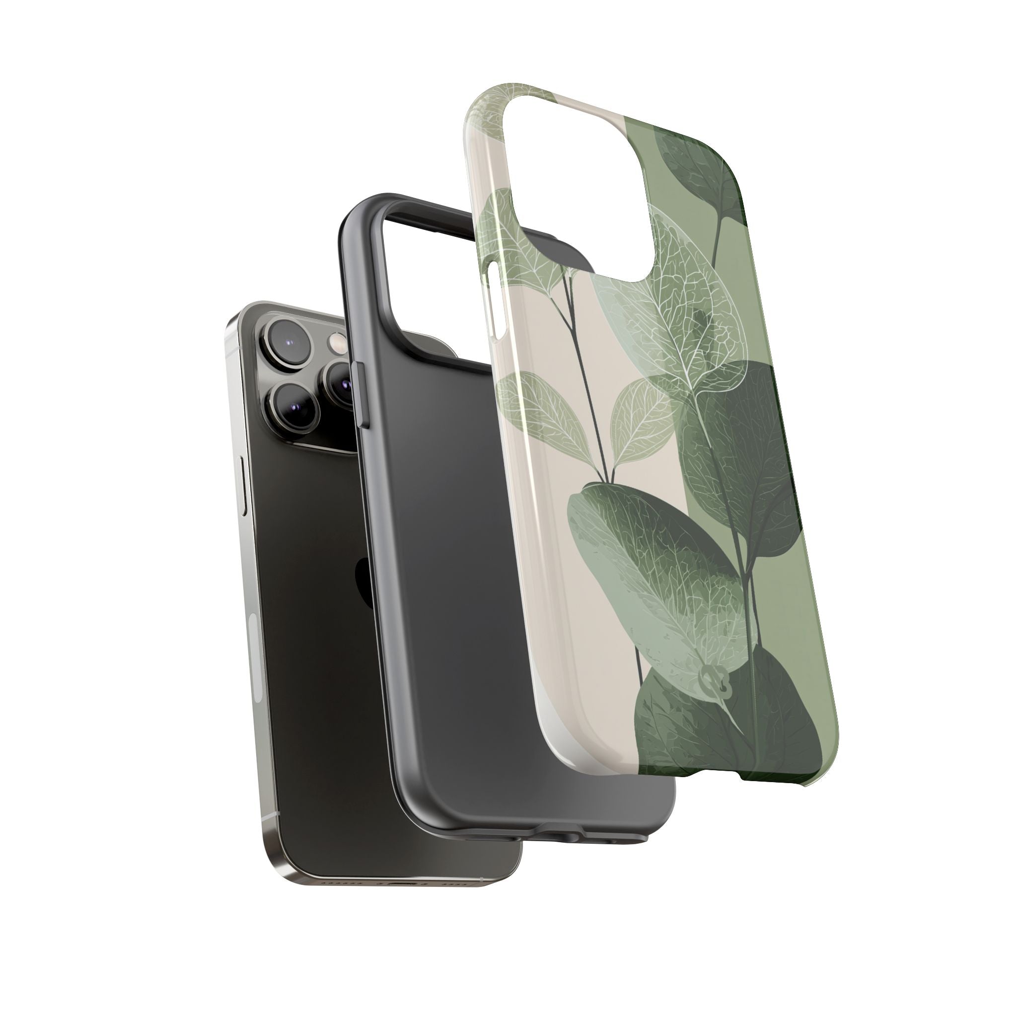 Green Tough Phone Case for iPhone - Sage Leaf Skeletals