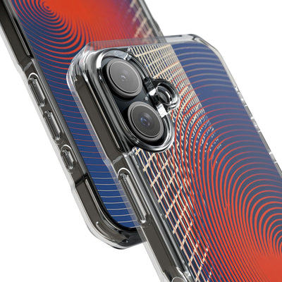 Blue Impact MagSafe Phone Case for iPhone - Orange Orbit Grid