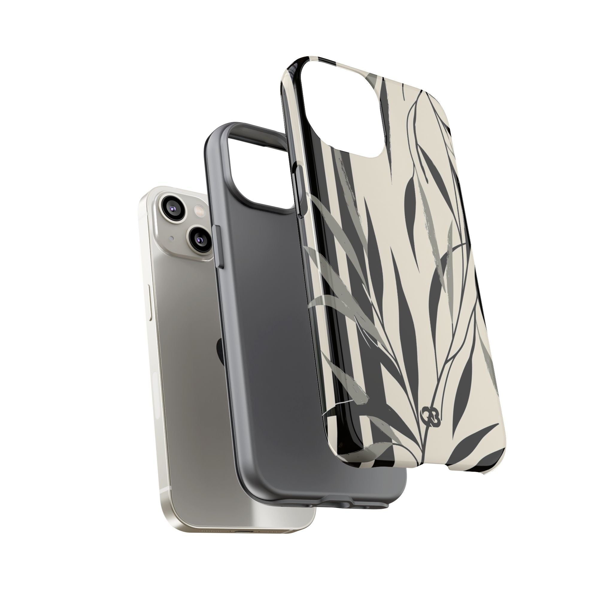 Beige Tough Phone Case for iPhone - Soot Leaf Sketch