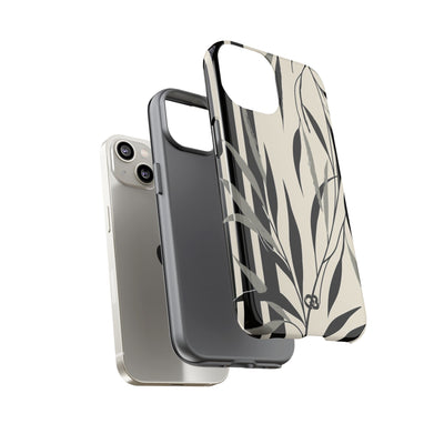 Beige Tough Phone Case for iPhone - Soot Leaf Sketch