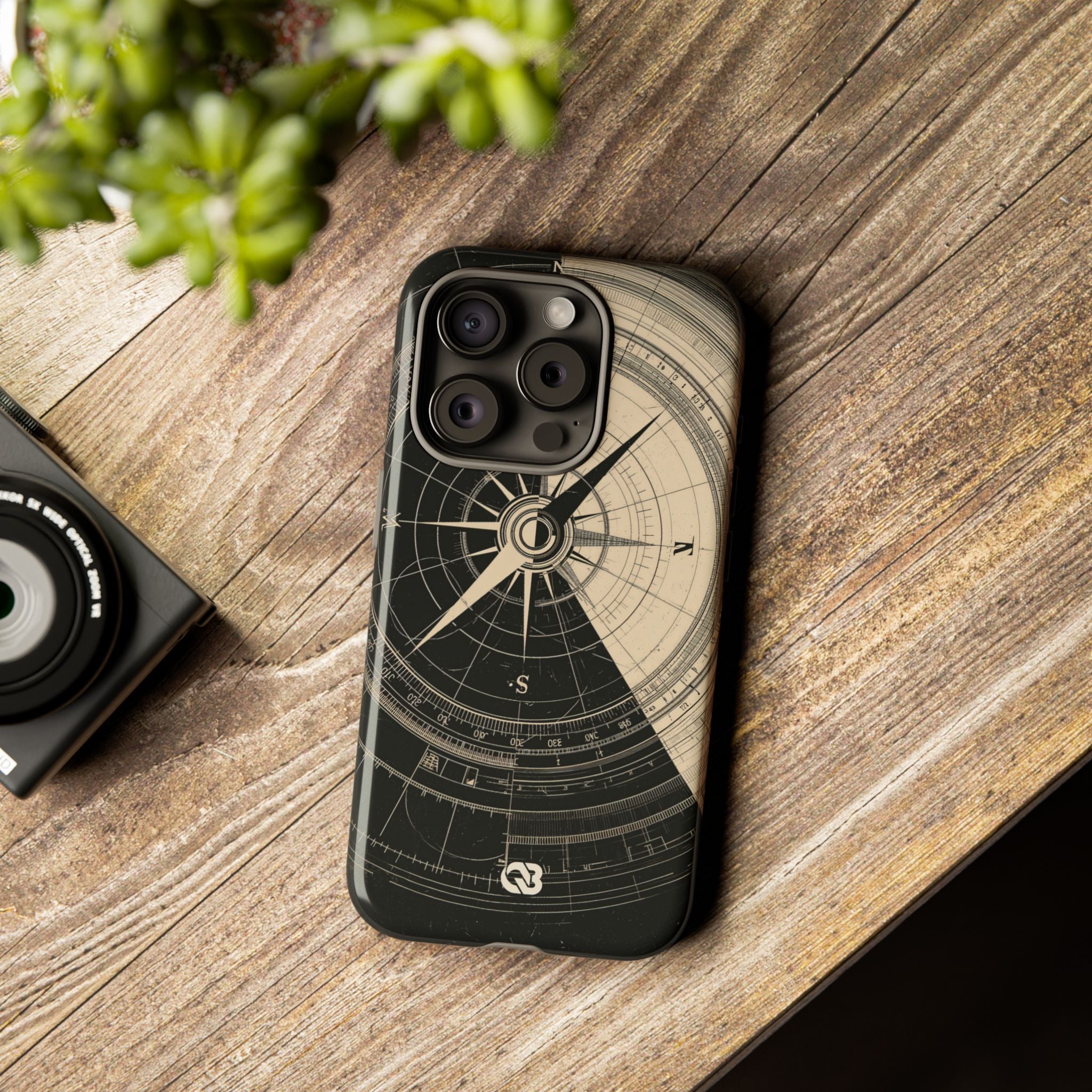 Beige Tough Phone Case for iPhone - Obsidian Nautical Blueprint