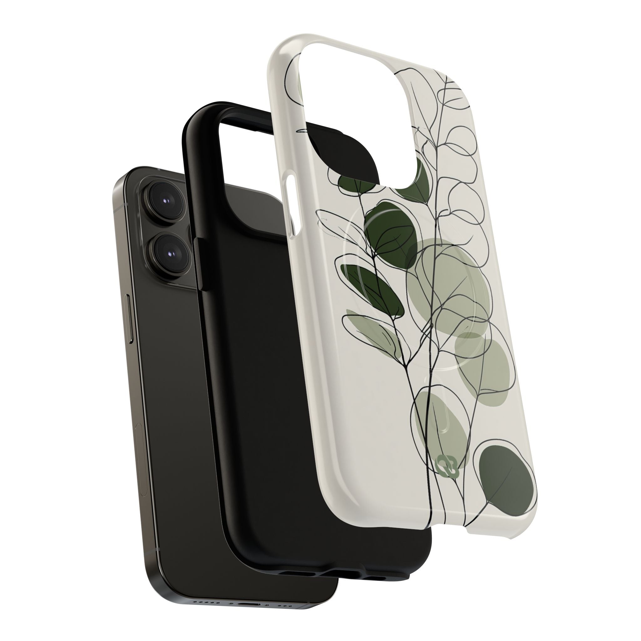 Green Tough 2.0 Magsafe Phone Case for iPhone - Muted Eucalyptus Sketch