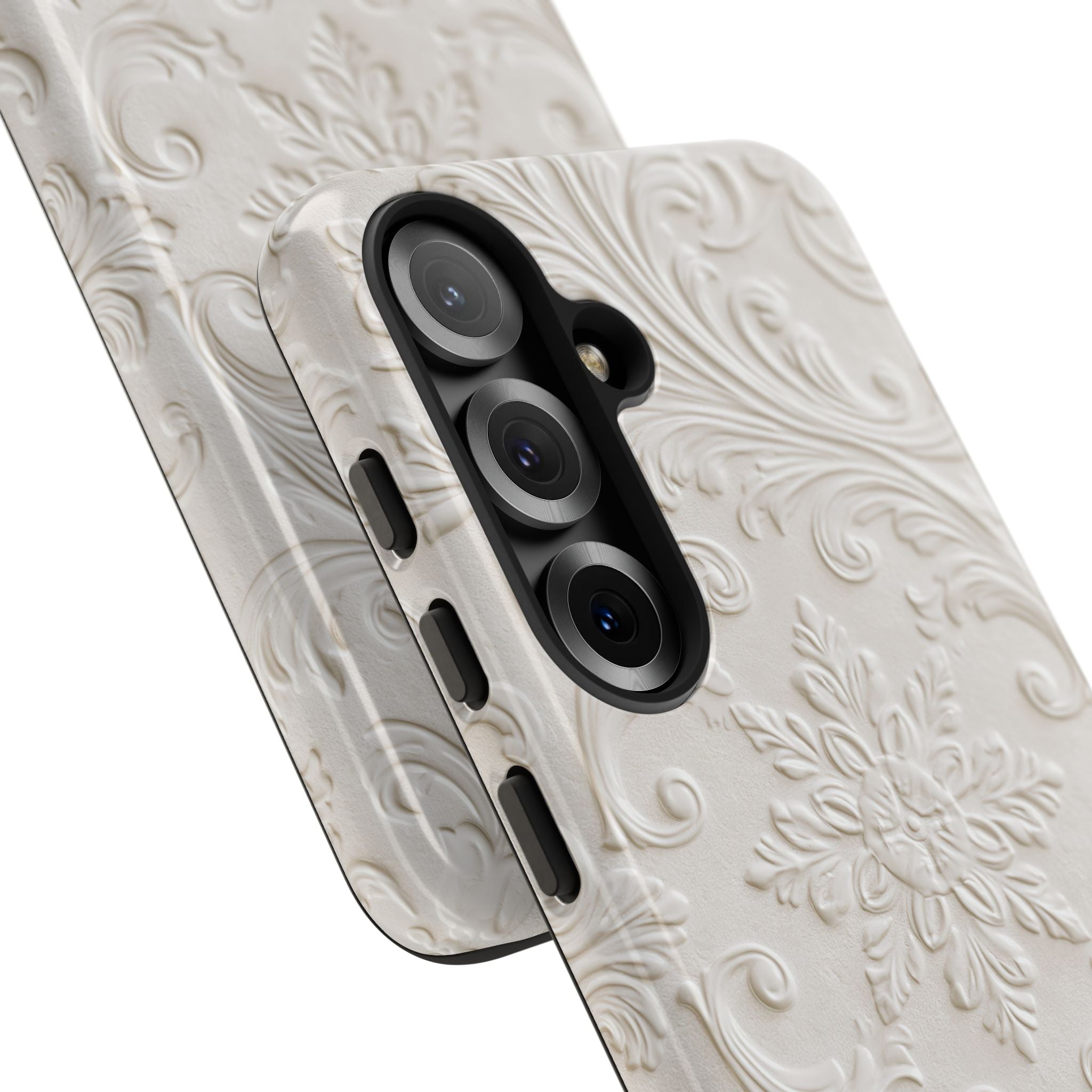 White Tough Phone Case for Samsung - Alabaster Floral Relief