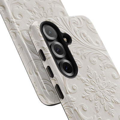 White Tough Phone Case for Samsung - Alabaster Floral Relief
