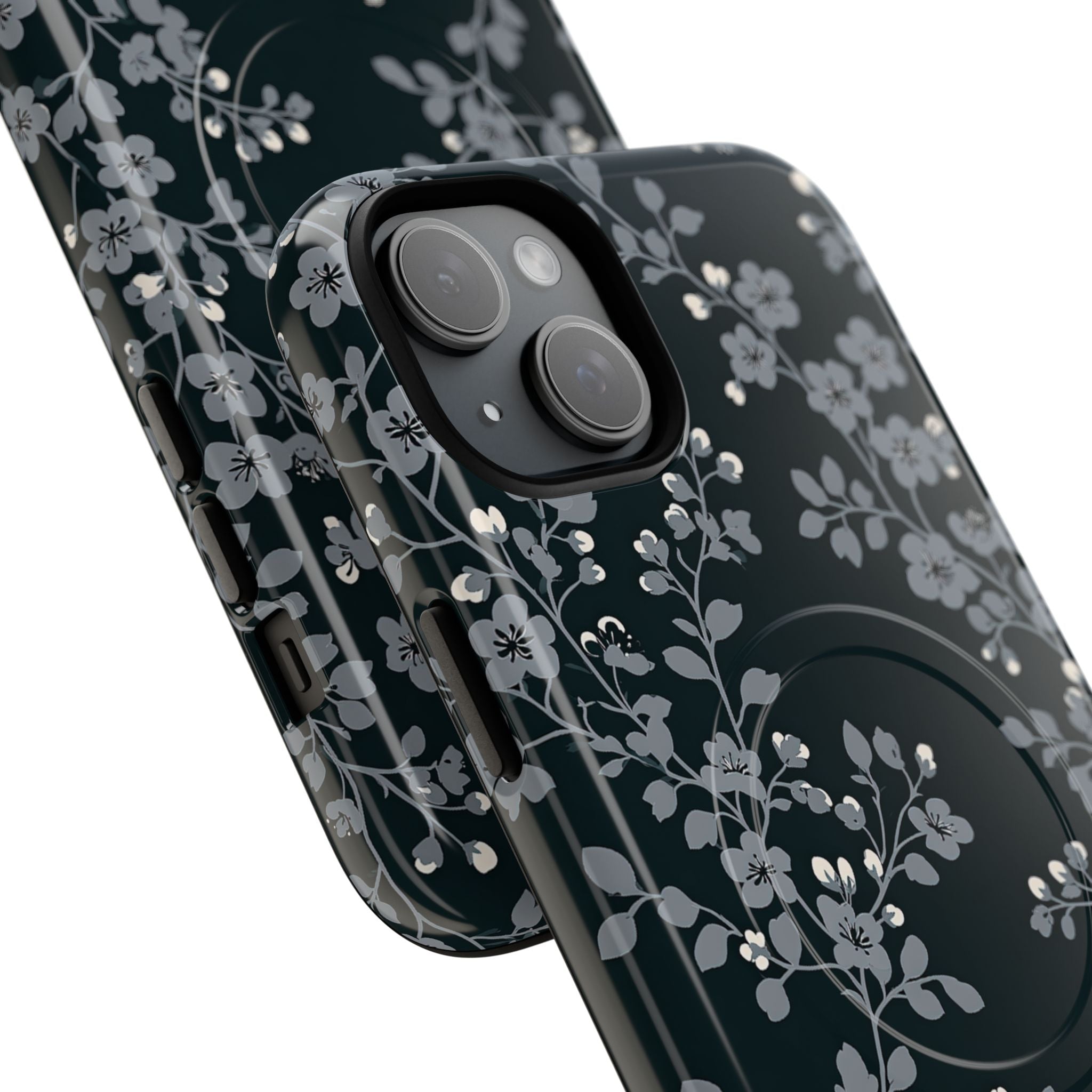 Black Tough 2.0 Magsafe Phone Case for iPhone - Midnight Slate Blossom