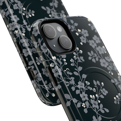 Black Tough 2.0 Magsafe Phone Case for iPhone - Midnight Slate Blossom