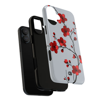 Grey Tough Phone Case for iPhone - Crimson Blossom Onyx