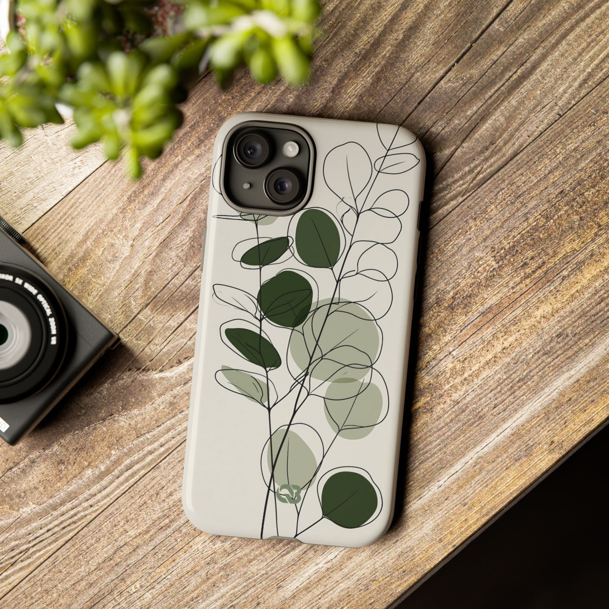 Green Tough Phone Case for iPhone - Muted Eucalyptus Sketch