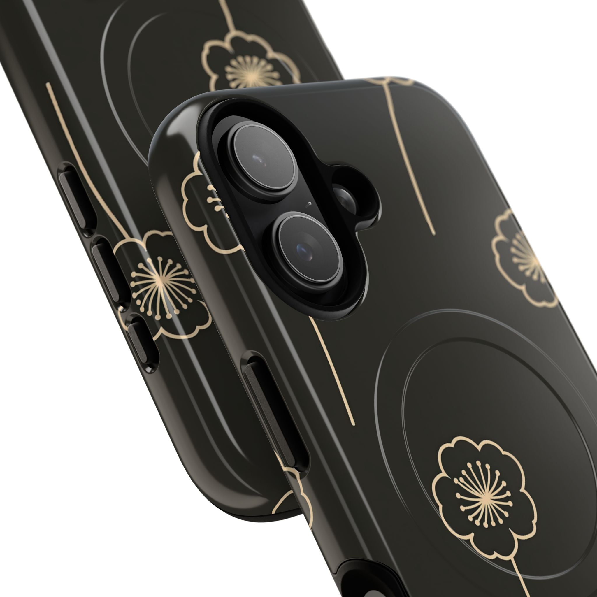Black Tough 2.0 Magsafe Phone Case for iPhone - Obsidian Sand Petals
