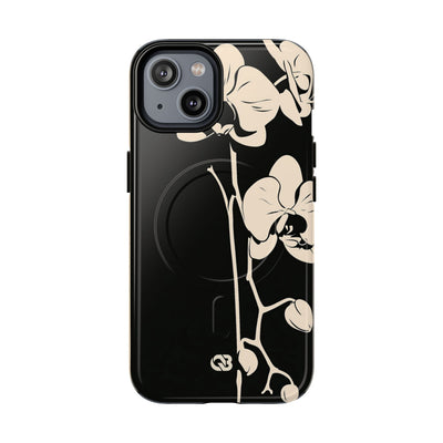 Black Tough 2.0 Magsafe Phone Case for iPhone - Obsidian Bone Orchid