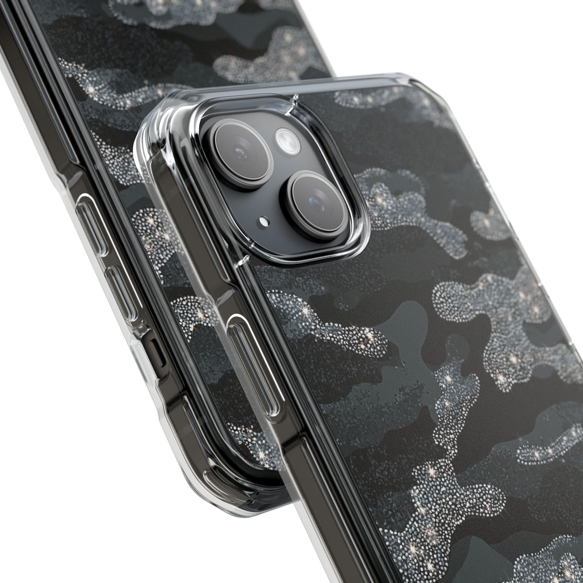 Glitter Shadow Camo · Clear Impact Magnetic Phone Case for iPhone · Black