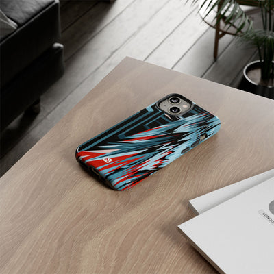 Blue Tough Phone Case for iPhone - Glitch Peak Cyan