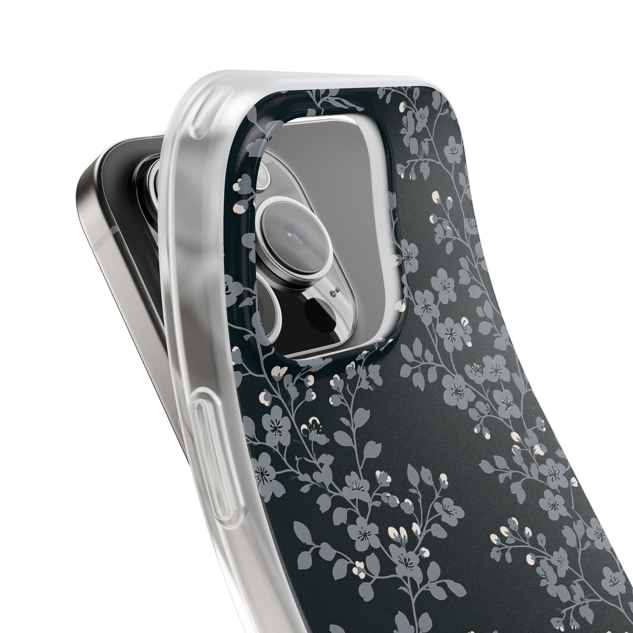 Black Lite Phone Case for iPhone - Midnight Slate Blossom