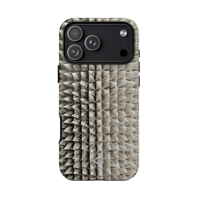Beige Tough Phone Case for iPhone - Bone Spiked Grid
