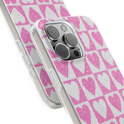 Glitter Hjerte Gitter iPhone 16 Pro Max Cover - Soft