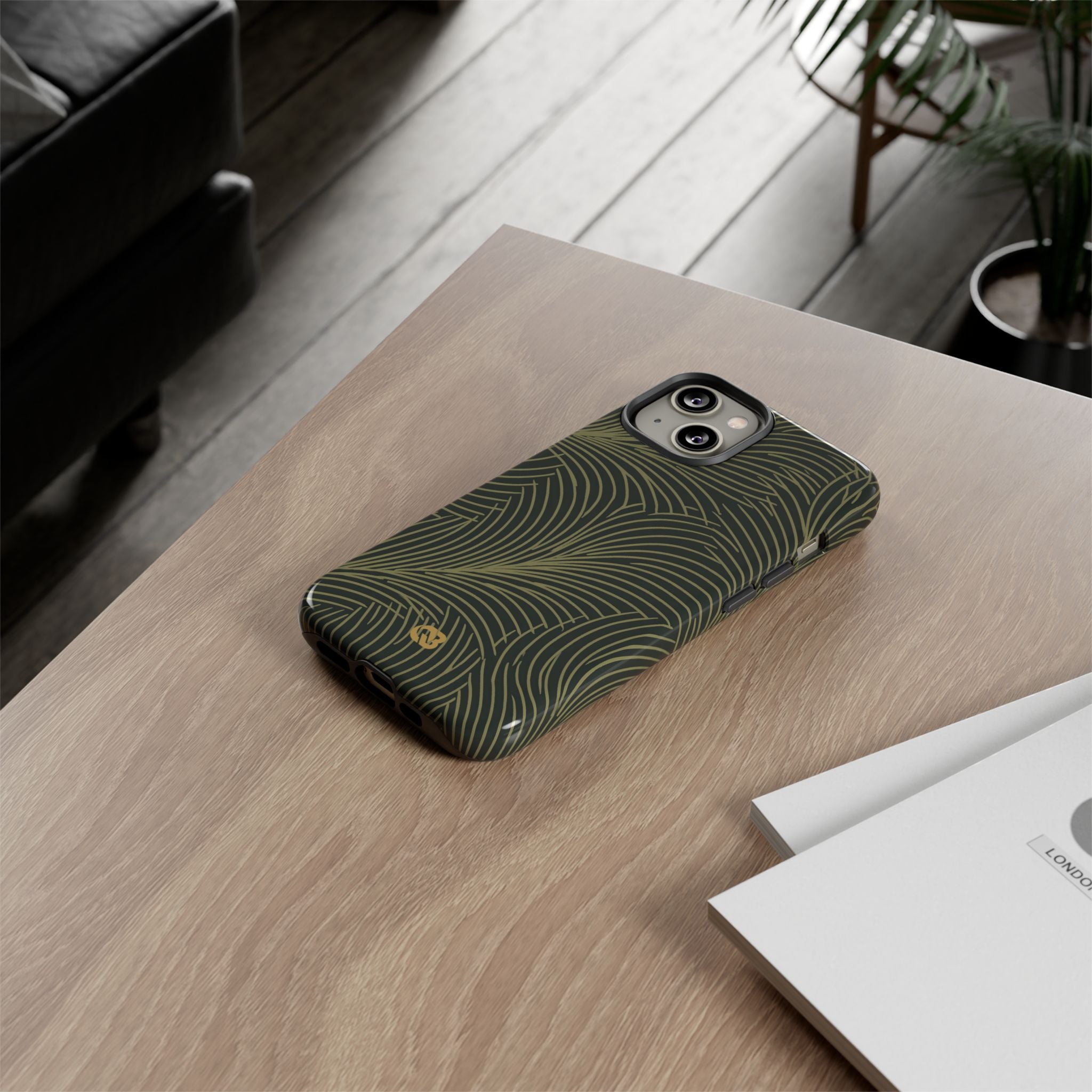 Green Tough Phone Case for iPhone - Dark Olive Plume