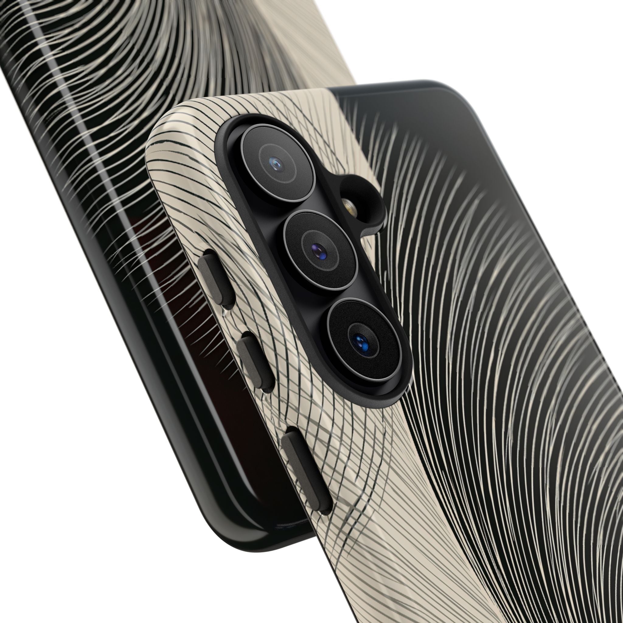 Beige Tough Phone Case for Samsung - Obsidian Cream Plume
