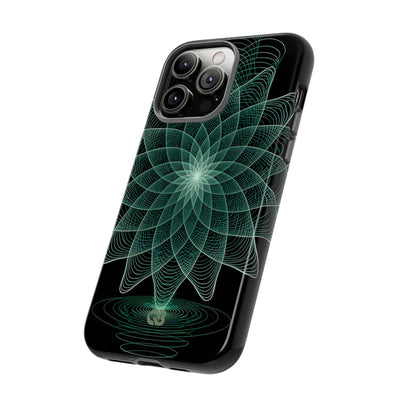 Green Tough Phone Case for iPhone - Cyan Signal Bloom