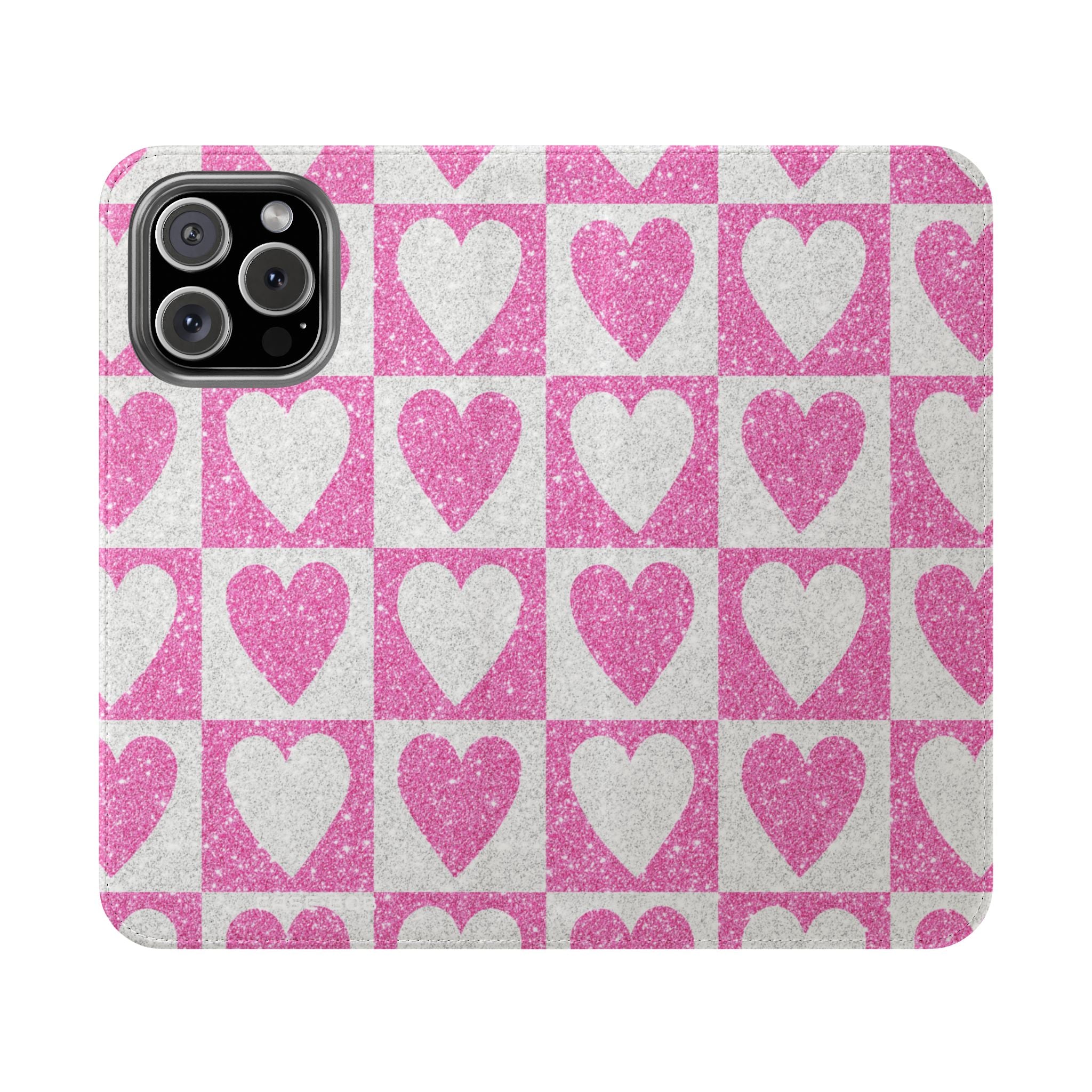 Glitter Heartgrid - iPhone 16 Max Case - Wallet