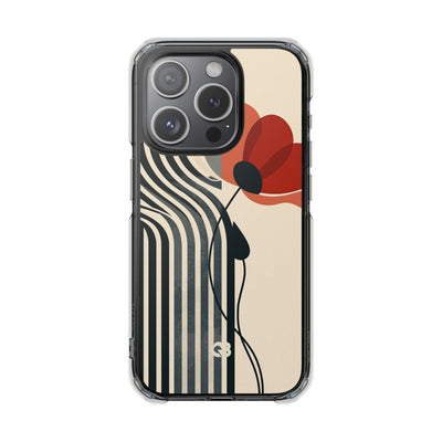 Beige Impact MagSafe Phone Case for iPhone - Crimson Line Bloom