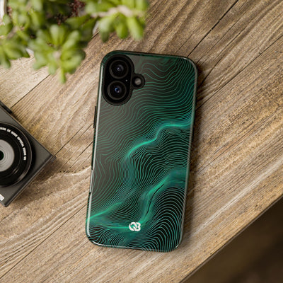Teal Tough Phone Case for iPhone - Neon Jade Contour