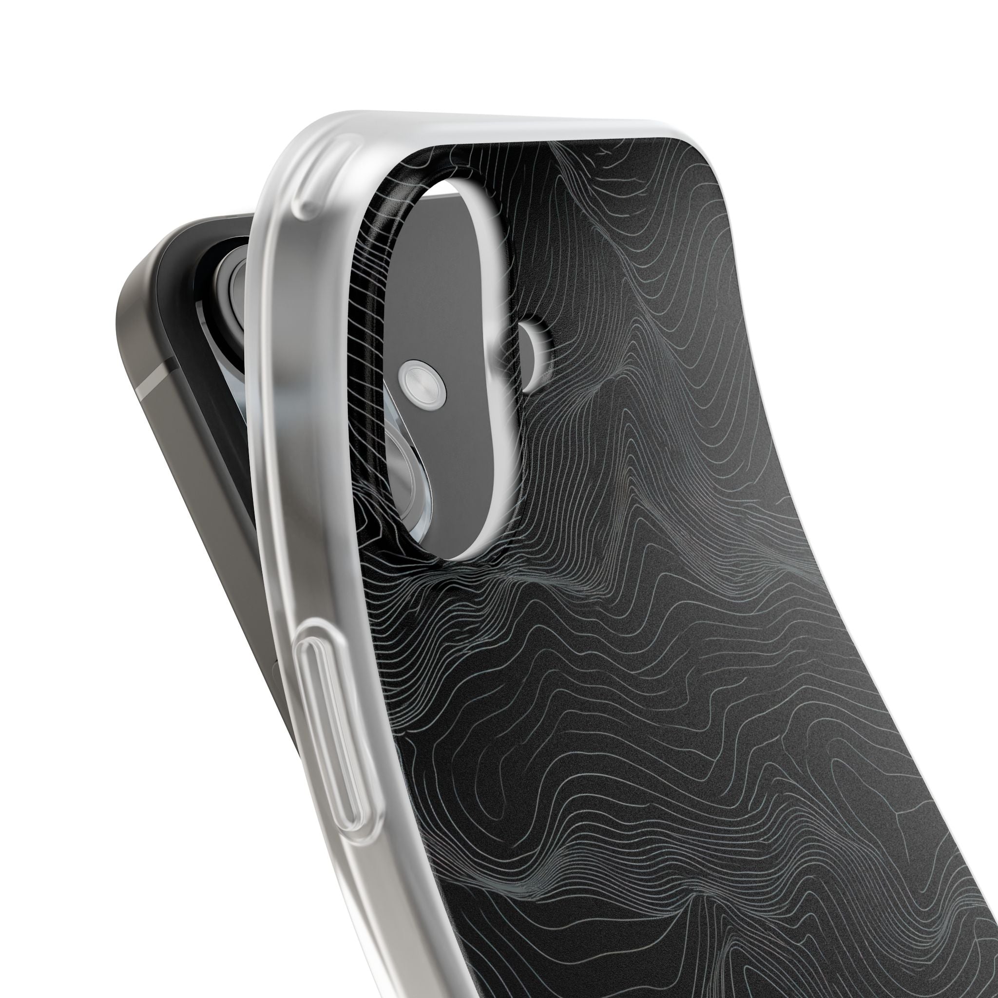 Black Lite Phone Case for iPhone - Obsidian Topo Wireframe