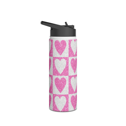 Glitter Heartgrid - Stainless Steel Water Bottle