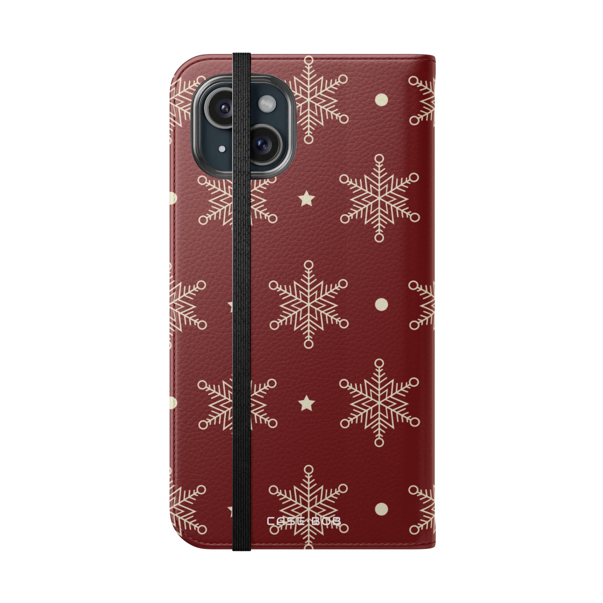 Cream Snowflakes Crimson - iPhone 15 Plus Case - Wallet
