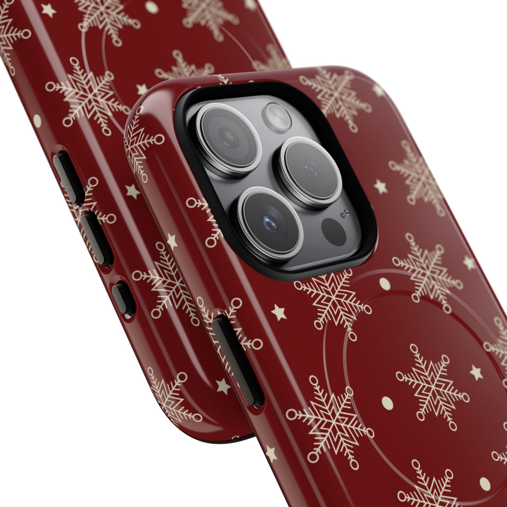 Cream Snowflake Crimson iPhone 15 Pro Case - Tough+